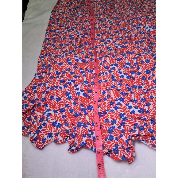 J. Crew Ruffle Midi Curved Hem Dress Red Blue Floral Strappy BI399 Size 14 - Picture 11 of 12